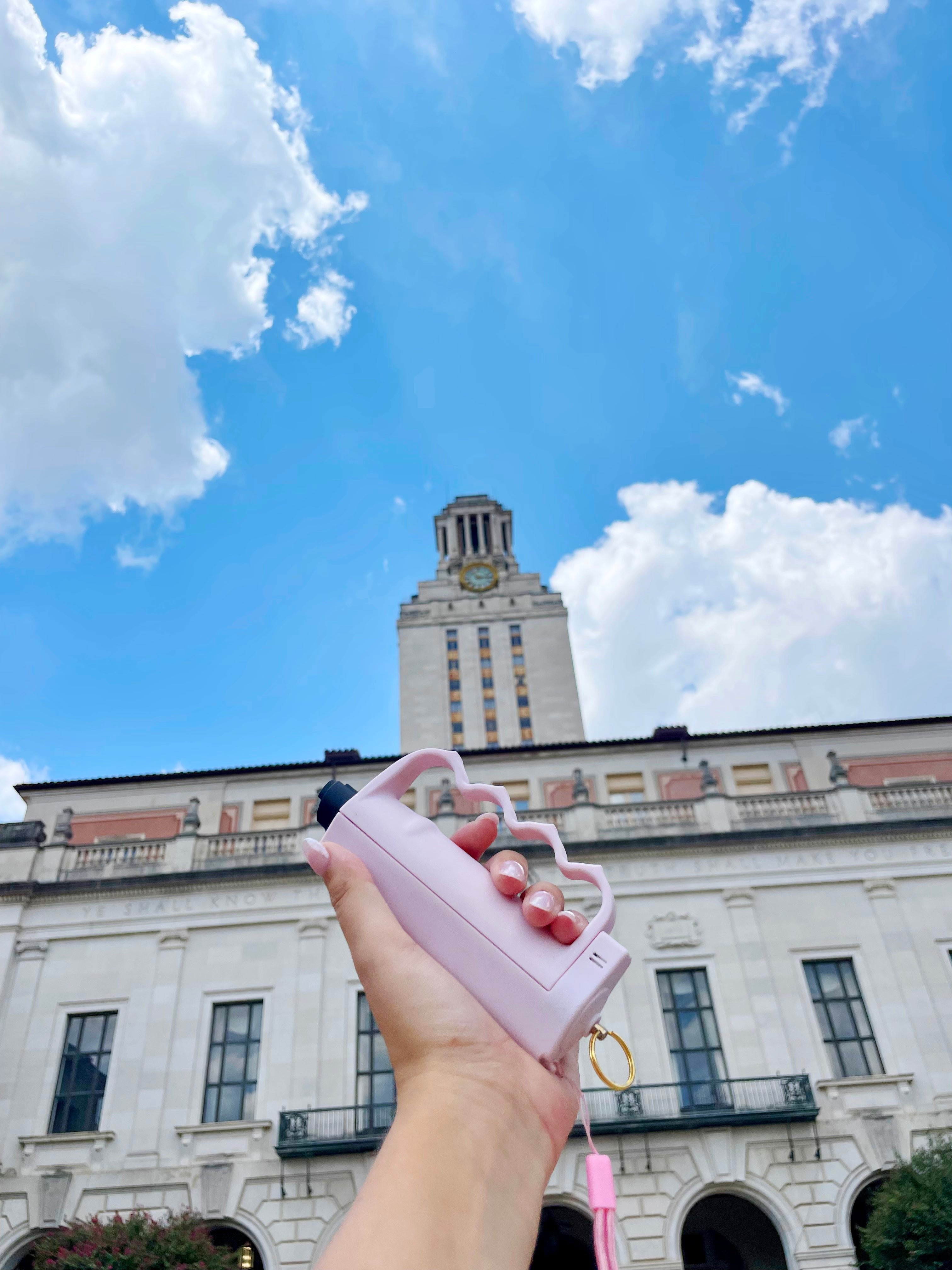 sidekick in front of ut tower