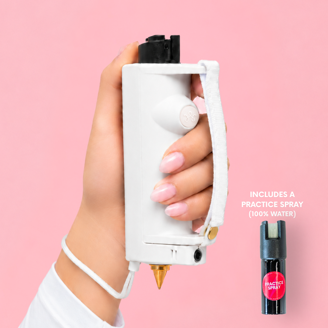 White Safely SOS Sidekick with strap grip both spray options 6-in-1 personal safety device for women
