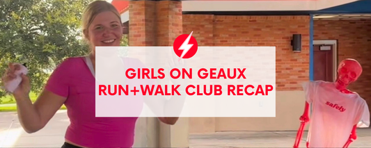 Girls on Geaux Run+Walk Club Recap Image with Photo of Woman Spraying Pinky from Event