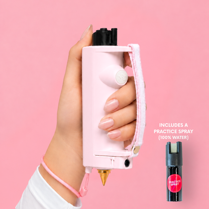 Pink Safely SOS Sidekick with strap grip both spray options 6-in-1 women's safety device