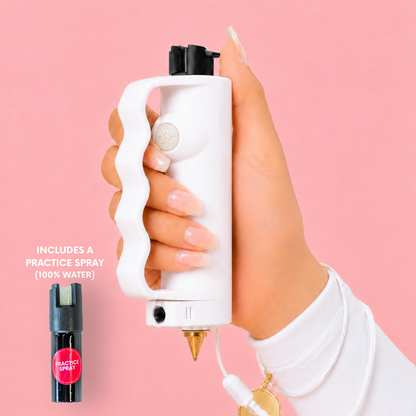 White Safely SOS Sidekick with knux grip both spray options best self defense tool for women